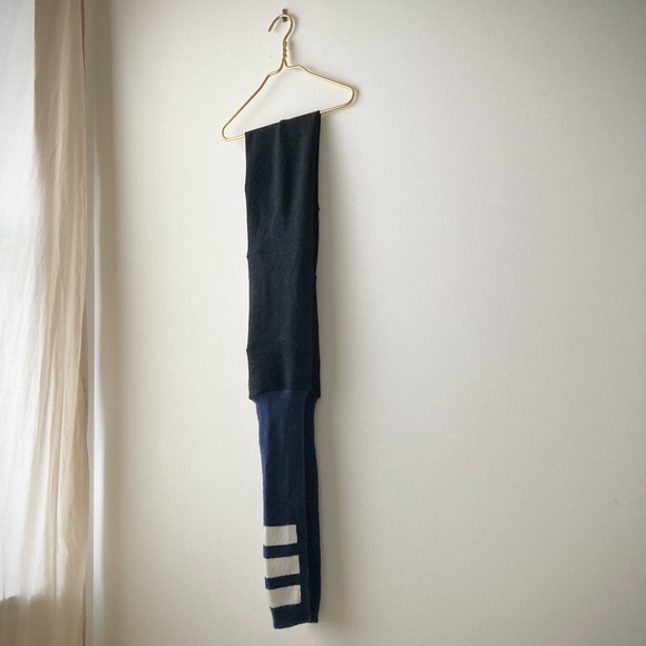 joodito 100% cashmere sweater preppy tie scarf muffler winter black navy striped - Picture 9 of 9